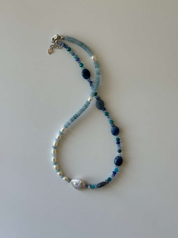 OCEAN HEART BLUE GEMSTONE PEARL NECKLACE