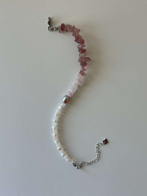 SUNSET PINK CRYSTAL PEARL BRACELET